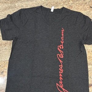 Bella Canvas Dark Gray V-Neck Tee with Red Script